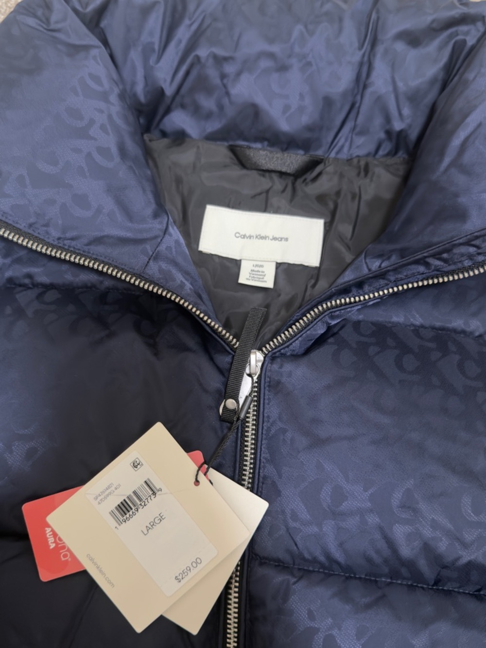 Calvin Klein Navy Quilted Puffer Jacket with High Collar - Picture 4 of 4